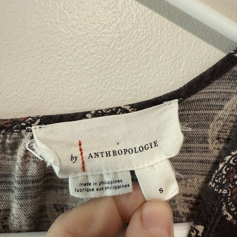 Anthropologie Black Patterned Short-Sleeve Jumpsuit - Picture 6 of 12